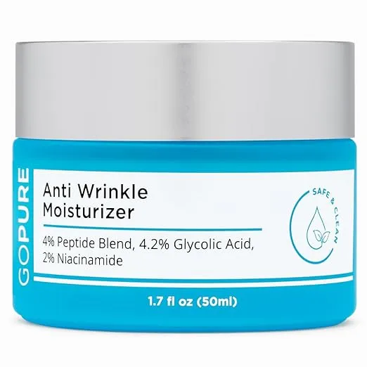 goPure Glyco-Peptide Anti Wrinkle Face Cream - Hyaluronic Acid Moisturizer for Face with Glycolic Acid, Peptides, and Vitamin E - Hydrating Facial Moisturizer with Anti-Aging Formula - 1.7 fl oz