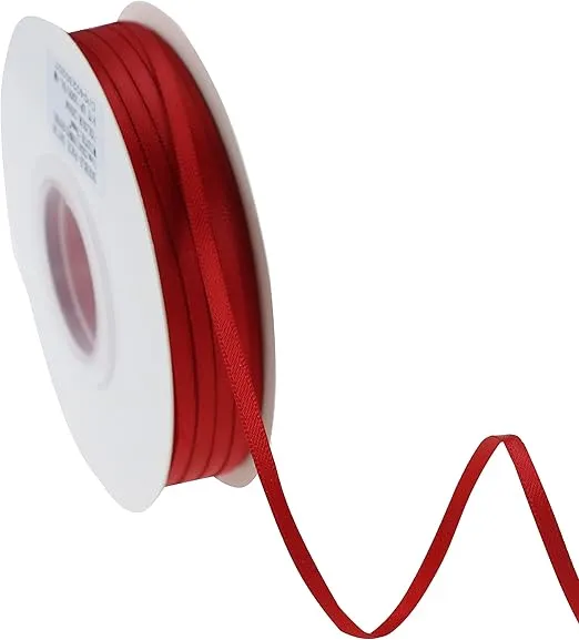 Thin Red Ribbon 1/8 Inch Narrow Silk Ribbon Double Face Satin Ribbon for Wedding Decor Thin Ribbon for Crafts Hanging Tags Christmas Ornaments - 100Yards