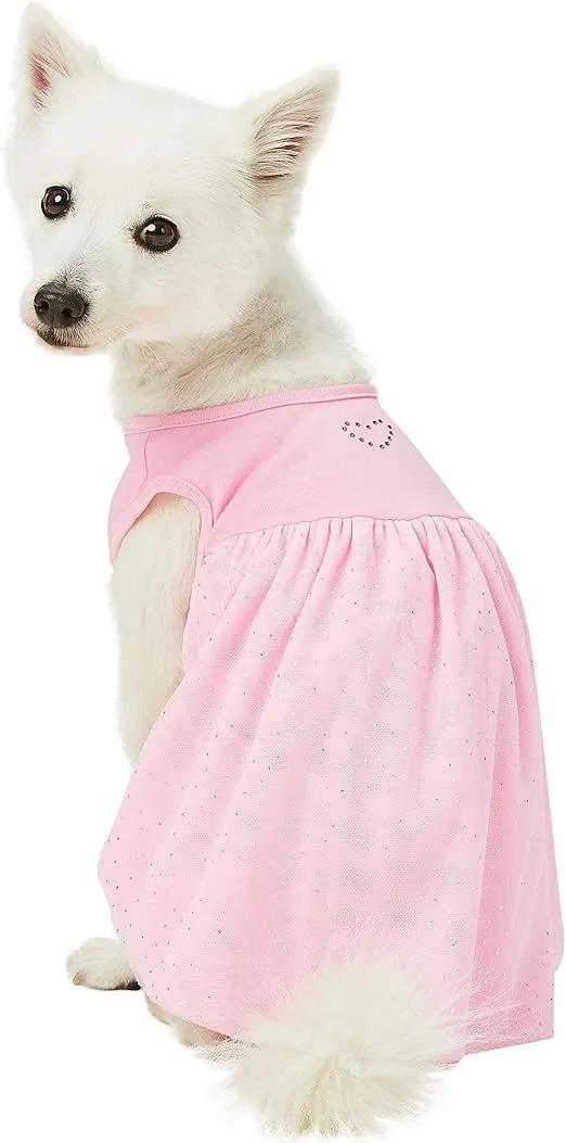 Blueberry Pet My Little Princess Cotton Blend Dog Tulle Dress in Lovely Pink with Heart, Back Length 14", Pack of 1 Clothes for Dogs