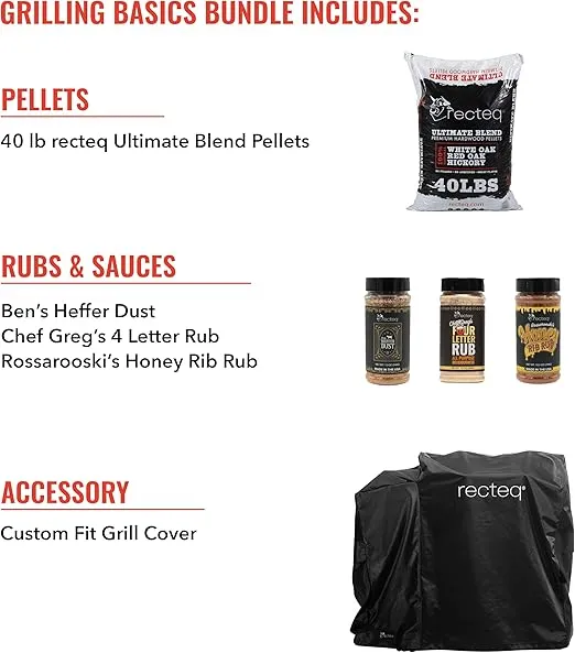 recteq Patio Legend 410 Pellet Smoker Grill, Pellet Grill with Wifi & App Connectivity, Outdoor Smokers Grills, Wood Pellet Grill, Temp Range 180° to 700+°, Smoker Grill + Grilling Basics Bundle