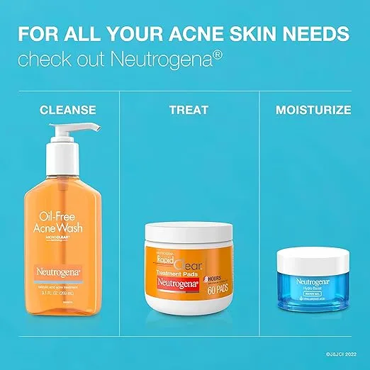 Neutrogena Rapid Clear Maximum Strength Acne Face Pads, for Acne Prone Skin, Salicylic Acid Treatment to Help Fight Breakouts, Oil-Free Facial Cleansing Pads with 2% Salicylic Acid Treatment, 60 Count