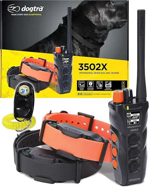 Dogtra 3502X Remote Training E-Collar - 1.5 Mile Range - 2-Dogs, Static, Vibration, Audible Tone, Waterproof, Electric Dog Collar for Advanced and Hunting Training of Small, Medium, Large Dogs