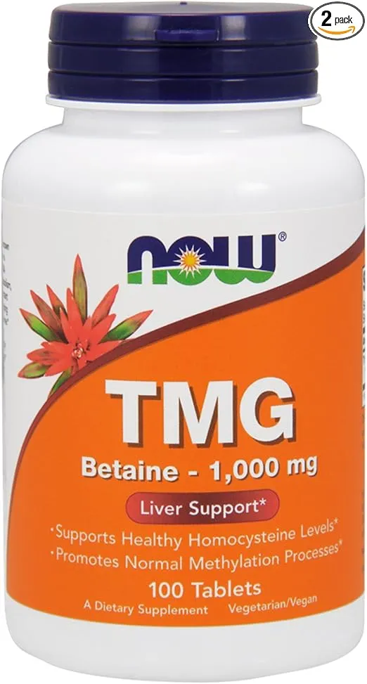 NOW TMG 1000mg, 100 Count (Pack of 2)