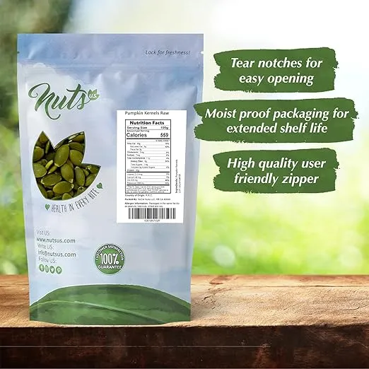 NUTS U.S. - Pumpkin Seeds (Pepitas) | Raw and Unsalted | No Shell | AA GRADE | Vegan and Gluten Free | Packed in a Resealable Bag!!! (1 LB)