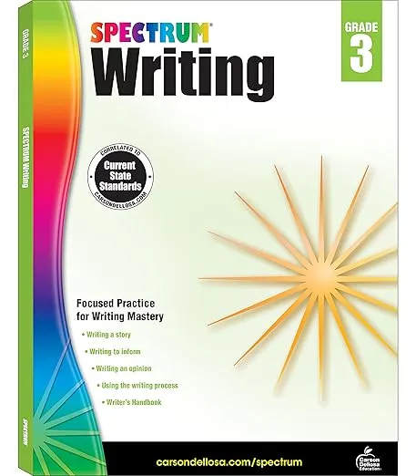 Spectrum Writing Grade 3, Ages 8 to 9, 3rd Grade Writing Workbook, Informative, Opinion, News Report, Letter, and Story Writing Prompts, Writing Practice for Kids - 136 Pages