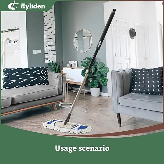 Eyliden Dust Mop with Reusable Washable Pads - One Touch Replacement, Height Adjustable Handle, Total 2 Mop Cloths, Wet Dry Mops for Floor Cleaning, Hardwood, Laminate, Tile Floor Push Dust Broom