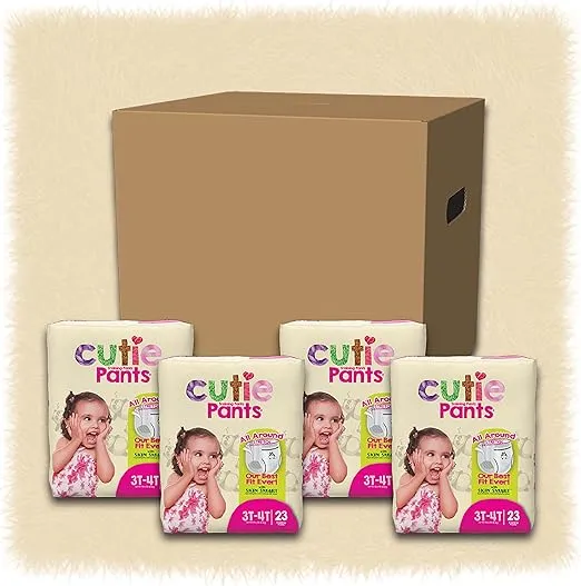 Cutie Girls 3T/4T Refastenable Potty Training Pants, Hypoallergenic with Skin Smart, 92 Count