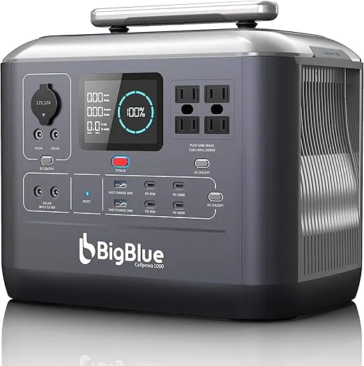 [2000W Boost-up Mode] BigBlue Portable Power Station, PD 100W USB-C, 10ms UPS, Recharge 0-80% in 1.5Hrs, 1075.2Wh LifePo4 Battery Solar Generator with 4 AC Outlets for Emergency, Camping, Power Outage