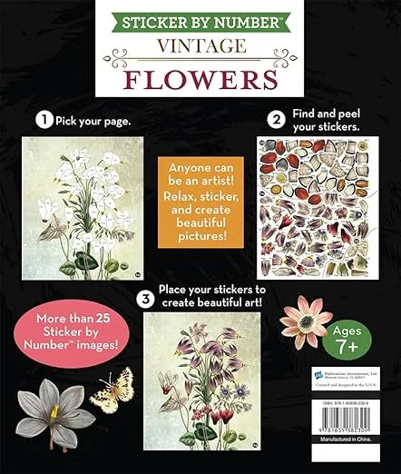 Brain Games - Sticker by Number - Vintage: Flowers (28 Images to Sticker)
