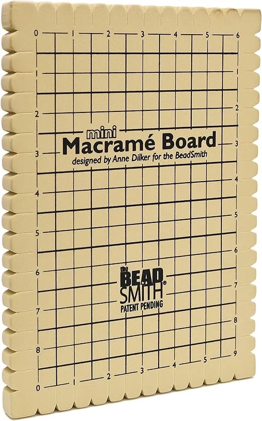 The Beadsmith Mini Macrame Board, 7.5 x 10.5 inches, 0.5-inch-Thick Foam, 6 x 9" Grid for Measuring, Bracelet Project with Instructions Included, Create Macrame and Knotting Creations