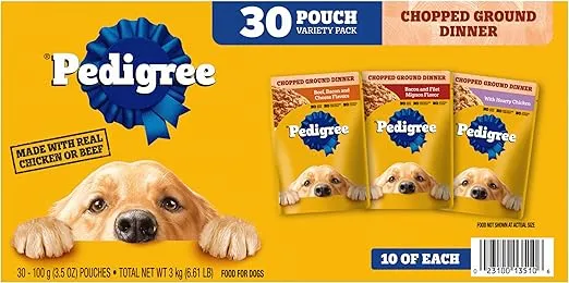 PEDIGREE CHOPPED GROUND DINNER Adult Soft Wet Dog Food 30-Count Variety Pack, 3.5 oz Pouches (Pack of 30)