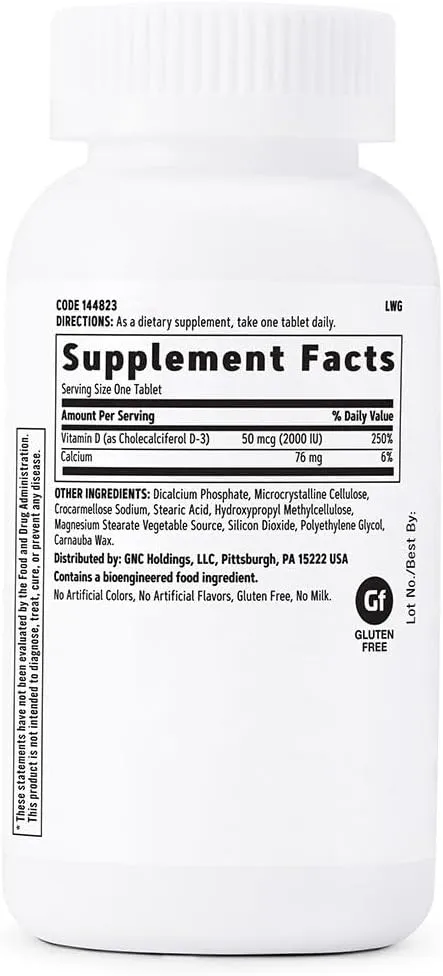 GNC Vitamin D-3 50mcg, 180 Tablets, Supports Healthy Bones and Teeth