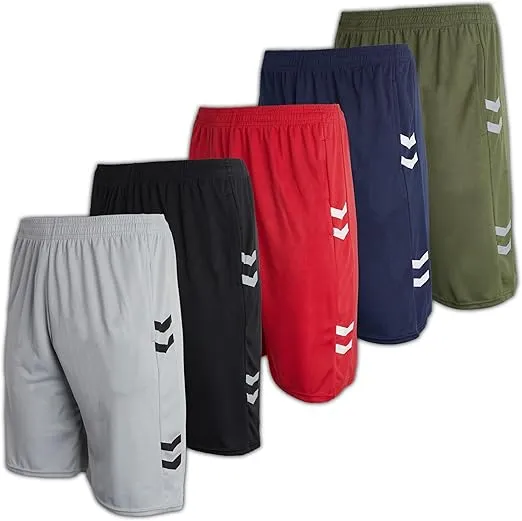 Real Essentials Boys' 5-Pack Mesh Active Athletic Performance Basketball Shorts with Pockets
