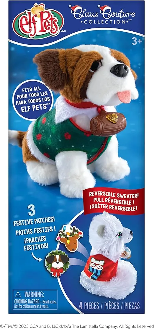 The Elf on the Shelf Elf Pets Christmas Sweater Set - Cozy, Reversible Sweater for Your Elf Pet- Includes 3 Festive Patches