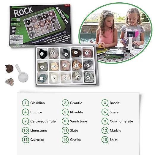 AmScope IQCREW Kid's Premium Portable LCD Color Digital Microscope with Rock and Mineral Collecting Look and Learn Activity Kit