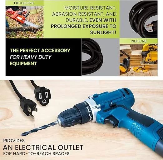 Go Green Power Inc. 16/3 25ft Black Outdoor Extension Cord - Reliable, Heavy Duty - Ideal for Outdoor Tools & Equipment - GG-13725BK