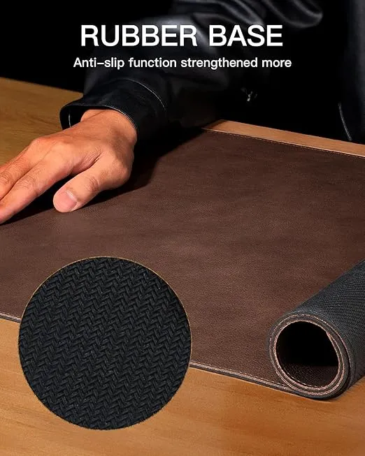 YSAGi Genuine Leather Desk Mat, 31.5"x15.8" Office Desk Pad, Thick Premium Table Pad with Stitched Line, Non-Slip Laptop Writing Pad with Rubber Base (Dark Brown, 31.5"x15.8")