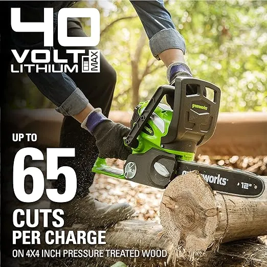 Greenworks 40V 12inch Chainsaw, 2.0 Battery & Charger Included, 2000219