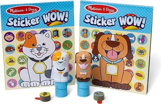 Melissa & Doug Sticker Wow!® Pets (Dog and Cat) Value Pack Arts and Crafts Collectibles – 2 Activity Pads, 2 Sticker Stampers, 2 Bonus Sticker Stacks - FSC-Certified