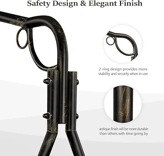 VINGLI Upgraded Metal Porch Swing Stand with Antique Bronze Finish, Heavy Duty 660 LBS Weight Capacity Steel Swing Frame with Extra Side Bars, Powder Coated Hanging Swing Frame Set for Outdoors