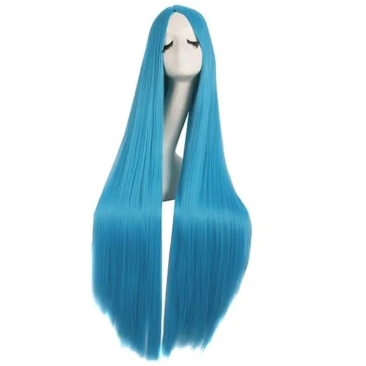 MapofBeauty 40 Inch/ 100 cm Carve Long Straight Cosplay Wig Anime Costume Party Wig (Cyan Blue)