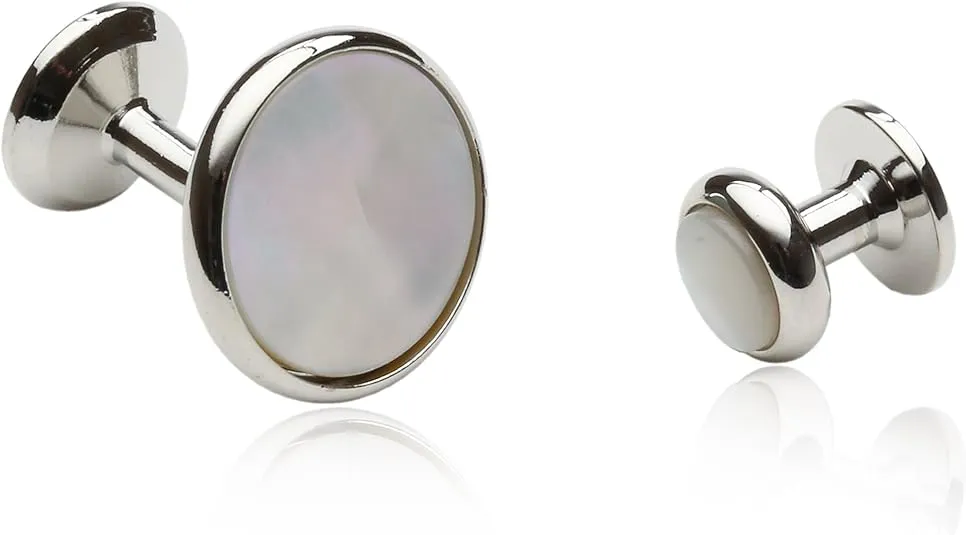 Cuff-Daddy Mother of Pearl and Silver-tone Cufflinks and Studs Tuxedo Formal Set with Presentation Box
