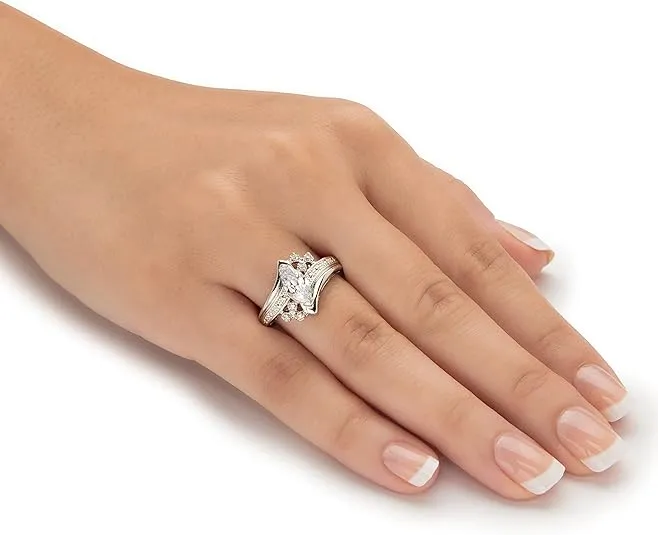 PalmBeach Jewelry 14K Yellow Gold Plated or .925 Sterling Silver or Silvertone Marquise Cut Cubic Zirconia Bypass Engagement Ring