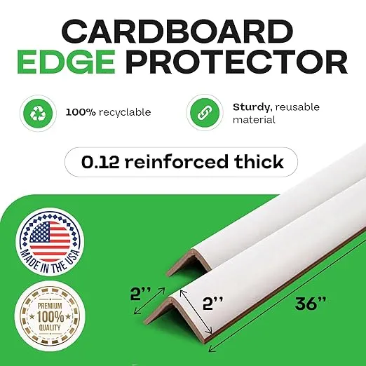 IDL Packaging Cardboard Edge Protector 2" x 2" x 36", Pack of 100 - White Kraft Cardboard Corner Protectors for Shipping - V-Board Reinforced Pallet Edge Protector - Eliminates Shifting of Packaging