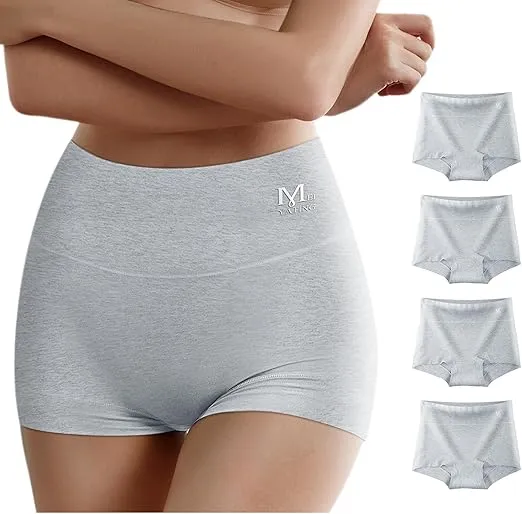 MEIYATING Boy Shorts Underwear for Women High Waisted Cotton Panties Stretch Briefs 4 Pack…