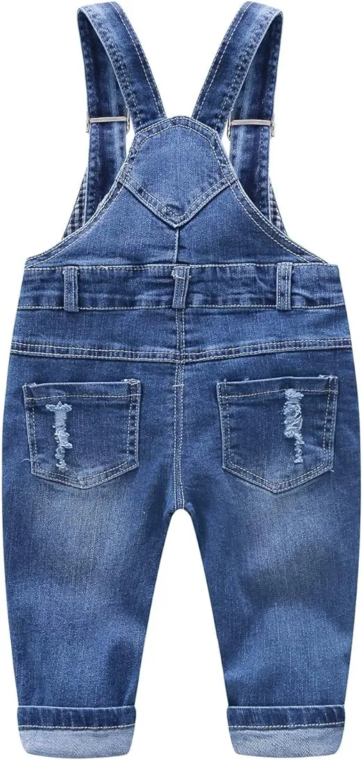 KIDSCOOL SPACE Baby Boy Girl Jean Overalls,Toddler Ripped Denim Cute Workwear