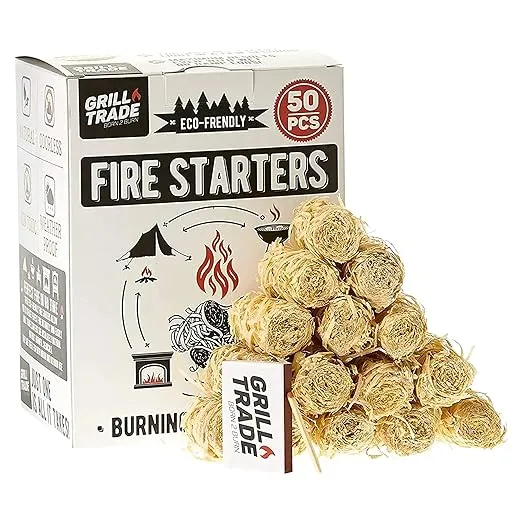 Grill Trade Fire Starters - 50pcs Grill Starter Made of Pine Wood Shavings & Food-Grade Wax - Lighter Log with 8-10 Minutes Burning Time - Weatherproof & Odorless - Ideal for Indoor & Outdoor Use