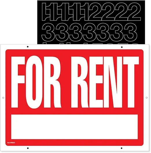 Cosco Sign and Stake Kit, FOR RENT, 2-Sided, 6" x 17", Red (098073)