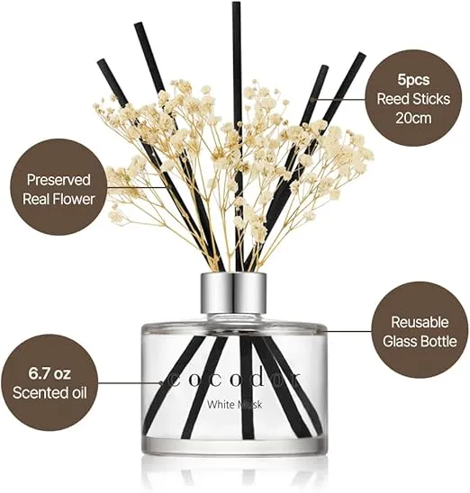 COCODOR Preserved Real Flower Reed Diffuser/Floral Bouquet / 6.7oz(200ml) / 1 Pack/Reed Diffuser Set, Oil Diffuser & Reed Diffuser Sticks, Home Decor & Office Decor, Fragrance and Gifts