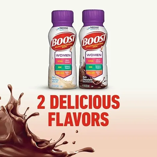 Boost Women Balanced Nutritional Drink Variety Pack - 1 Pack Very Vanilla, 1 Pack Rich Chocolate - 8 FL OZ Bottles (8 CT/Pack) (Pack of 2)