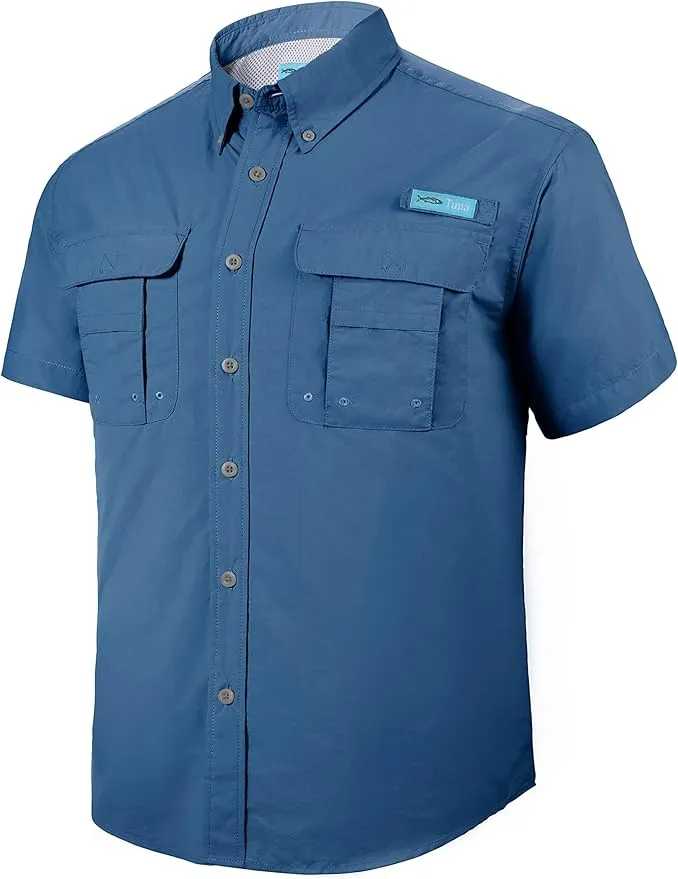 Tuna Men's Fishing Outdoor Button Down UPF 50+ Sun Protection Waterproof Hiking Short Sleeve Shirts