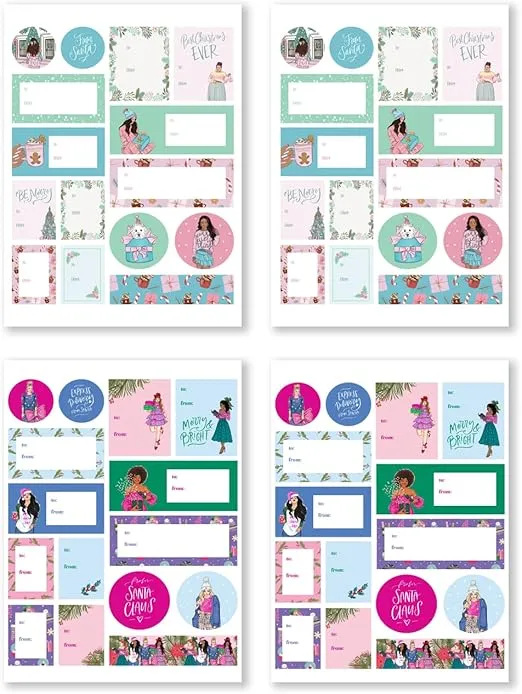 Rongrong Christmas Gift Tag Sticker Pack for Planners, Calendars and Journals – Premium Quality Hand Drawn Make Your Presents Stand Out – Scrapbook Accessories - 15 Sheets