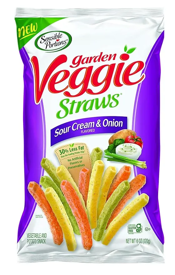 Sensible Portions Garden Veggie Straws Sour Cream & Onion, 6 Oz, Pack of 5
