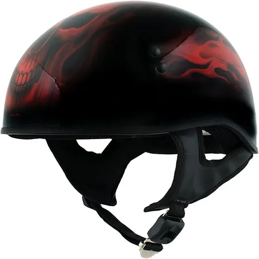 Milwaukee Leather Hot Leathers HLD1018 Black 'Red Flame Skull' Motorcycle DOT Approved Skull Cap Half Helmet for Men and Women Biker - Small