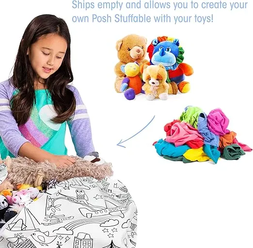 Posh Stuffable Kids Stuffed Animal Storage Bean Bag Chair Cover - Childrens Toy Organizer, Medium-27 - Canvas Coloring Fabric - Fun World