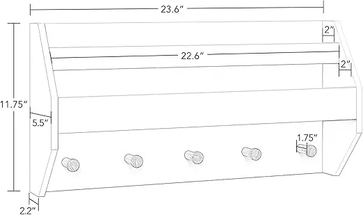 RiverRidge Kids Catch-All Wall Shelf with Bookrack and Hooks, One Size, White