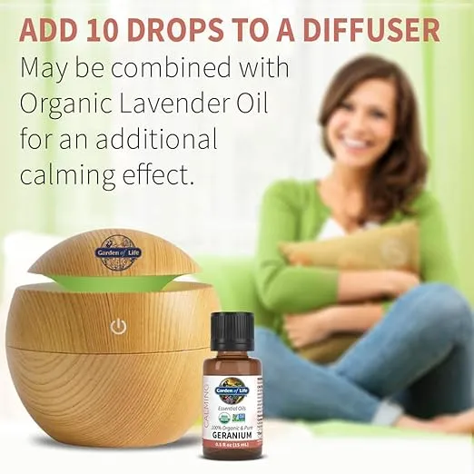 Garden of Life Essential Oil, Geranium 0.5 fl oz (15 mL), 100% USDA Organic & Pure, Clean,Undiluted for Diffuser,Aromatherapy,Meditation - Balance,Relaxation, Calming, Floral,Aromatic (103255)