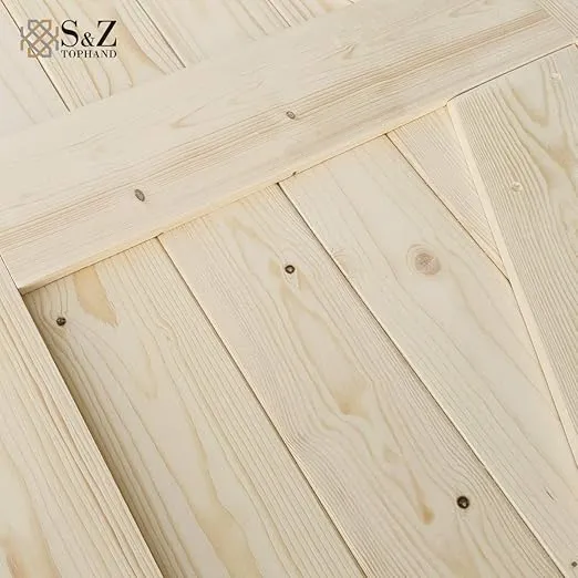 S&Z TOPHAND® 30 in x 84 in. Barn Door, 20-60 in Unfinished British Brace Barn Door/Modern Style/Solid Wood/Sliding Door/Simple Assembly is Required (30in)