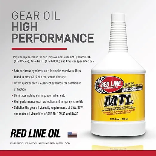 Red Line 50204 SAE 75W80 API GL-4 Manual Transmission and Transaxle Lubricant (MTL) Car Gear Oil - 1 Quart