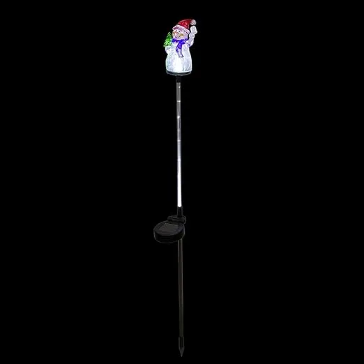 Alpine Corporation 34" H Outdoor Solar Snowman Fiber Optic Lawn Stakes with LED Lights (Set of 2)