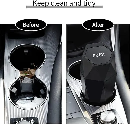 JUSTTOP Car Trash Can with Lid, Diamond Design Small Automatic Portable Trash Can, Easy to Clean, Used in Car Home Office Interior Accessories, 2PCS (Black)