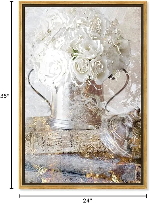 The Oliver Gal Artist Co. Floral and Botanical Framed Wall Art Canvas Prints 'Romantic Roses' Florals 24 in x 36 in