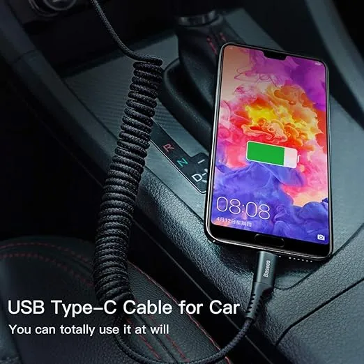 Baseus USB Type C Cable for Car, 100W Retractable Coiled USB A to USB C Fast Charger Cord, Nylon Braided Carplay Cable Compatible with iPhone15/Pro/Plus/Pro Max, Galaxy S24 S23, Note 20 (3.3ft)