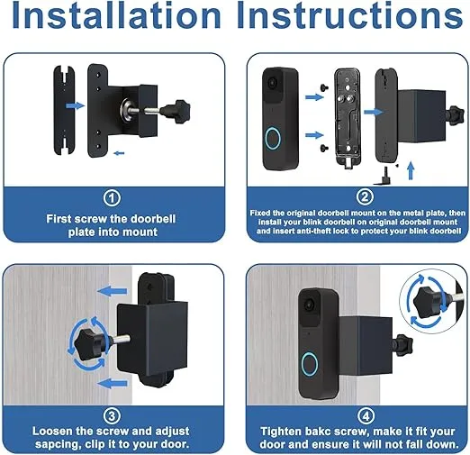 Anti-Theft Blink Doorbell Mount No Drill, No Cover Not Block Widen Edge Anti-Bending Blink Doorbell Camera Mount, Renter-Friendly Blink Video Doorbell Holder Door Mount for Home/Apartment/Dorm