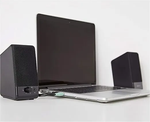 Amazon Basics USB-Powered Computer Speakers for Desktop or Laptop PC with Volume Control, Plug-N-Play, Black