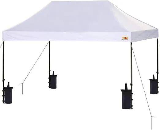 Pop Up Canopy Tent 10x15 - Commercial Instant Shelter Foldable/Collapsible Sun Shade Canopy Pop Up Tent w/Waterproof UV Resistant Tent Top, Portable Carry Bag & Sand Bag - SereneLife SLGZ15W (White)